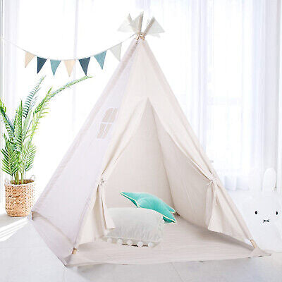 Large Teepee Tent Wigwam with Mat Boys Girls Pretend Play Tent Wood Frame