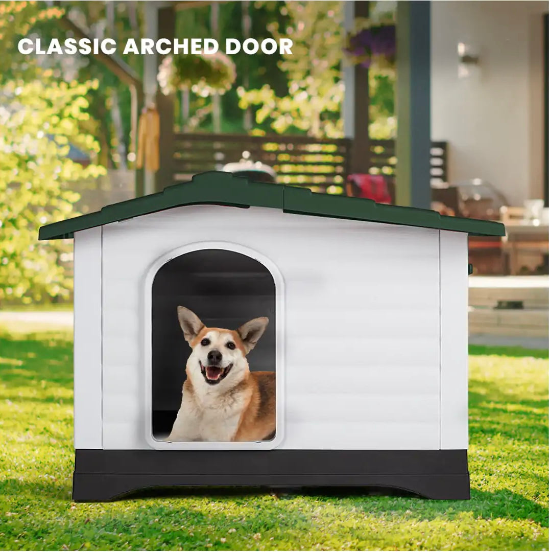 Taily Plastic Dog Kennel Outdoor Indoor Weatherproof Pet Puppy Dog House Large Green Anti UV Shelter