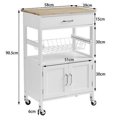 Modern Kitchen Island Storage Trolley Portable Table Workbench Cart