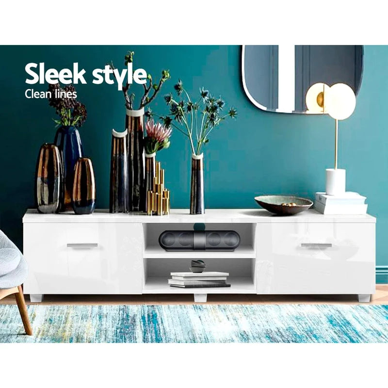 TV Cabinet Entertainment Unit Stand High Gloss Storage 140cm White