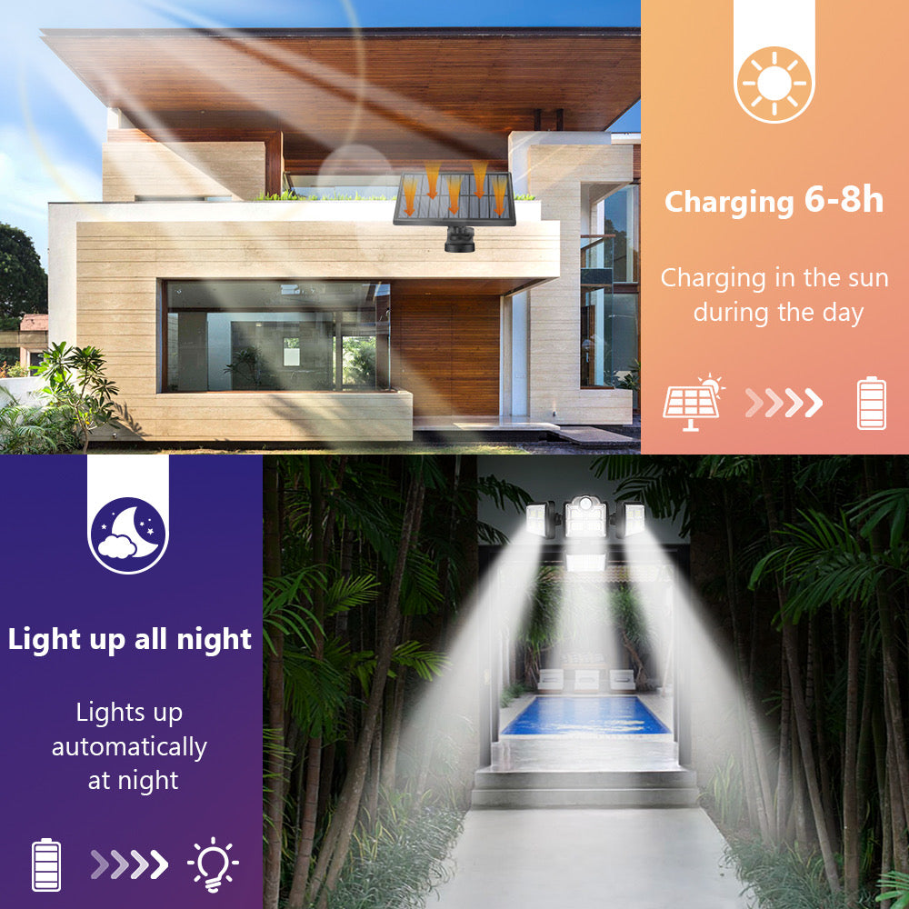 Solar Lights Outdoor, Motion Sensor Security Lights, Separate Solar Panel, 4 Adjustable Head, 198 LED 300° Wide Angle, Waterproof Wall Lights for Porch Yard Garage Pathway