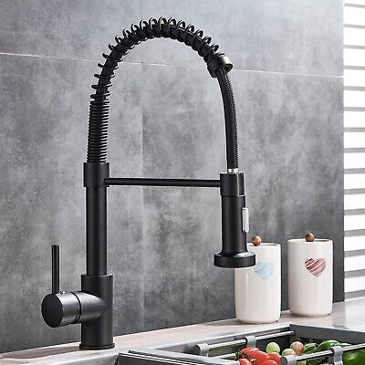 Kitchen Sink Tap 360°Swivel Spout Pull Out Spray Mixer Tap Black Faucet