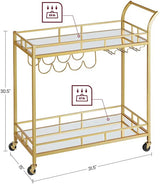 Bar Cart Gold, Home Bar Serving Cart, Wine Cart with 2 Mirrored Shelves, Wine Holders, Glass Holders, for Kitchen, Dining Room, Gold