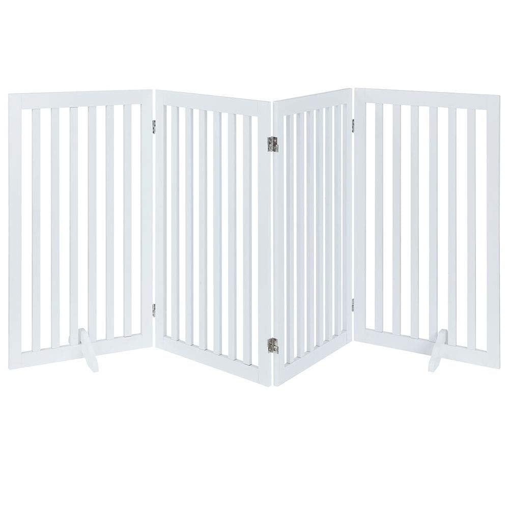 Large Free Standing Dog Gate, Extra Tall Safety Wood Pet Gate, Indoor Foldable Dog Gate, Expands up to 152cm Wide 91cm, Doorway Pet Barrier, White