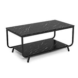 Marble Coffee Table, 2-Tier Faux Marble Top Coffee Table w/Metal Frame, Rectangular Living Room Table w/Storage Shelf, Sofa Side Table, Accent Table for Living Room, Office, Balcony