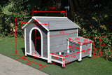 Large Dog House Kennel Pet Timber Wooden Stainless Steel Bowls Storage 