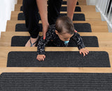 Non-Slip Carpet Stair Treads, Set of 15, Rug Non-Skid Runner for Grip and Beauty. Safety Slip Resistant for Kids, Elders, and Dogs. 20cm x 75cm, Brown/Gray, Pre Applied Adhesive