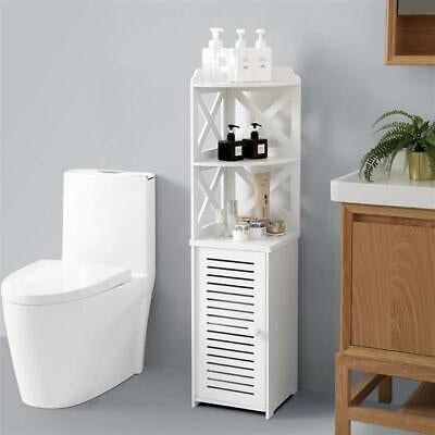 Waterproof Toilet Bathroom Corner Side Shelf Cabinet Stand Big Storage White