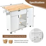 Kitchen Island Trolley Cart Drop-Leaf Top Storage Cabinet Drawer 5 Wheel