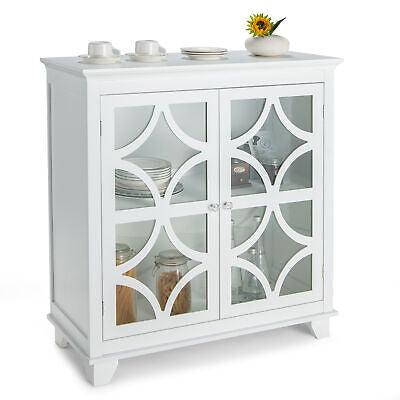 Storage Cabinet Buffet Sideboard Cupboard Glass Doors Console Table Kitchen