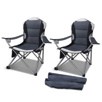 2X Folding Camping Chairs Arm Chair Portable Outdoor Beach Fishing BBQ