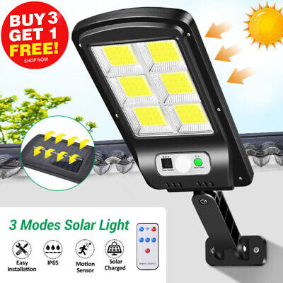 120 LED Solar Street Wall Light PIR Motion Sensor Waterproof Flood Lamp w/Remote