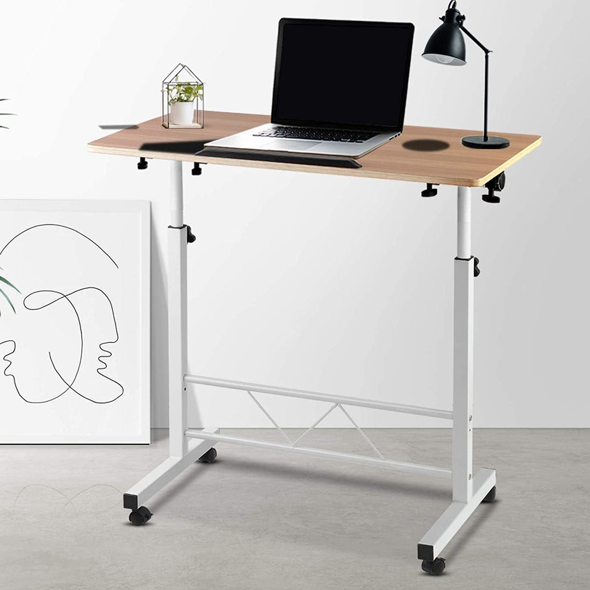 Laptop Table Laptop Desk Portable Mobile Adjustable Bedside Desk White