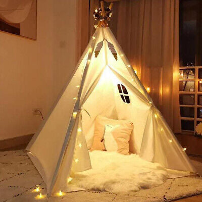 Large Teepee Tent Wigwam with Mat Boys Girls Pretend Play Tent Wood Frame