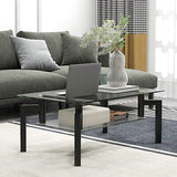 Glass Coffee Table 2-Tier Tempered Accent Table W/ Metal Tube Legs Living Room