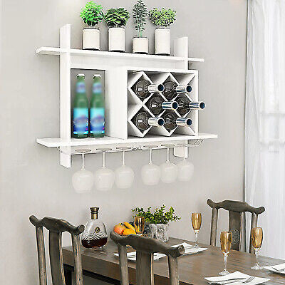 Bottle Glass Hold Wall-Mounted Wood Wine Rack Shelf Storage Bar Home Restaurant