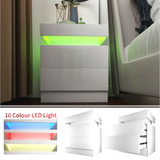 Bedside Tables Side Table Drawers RGB LED High Gloss Nightstand Storage Cabinet