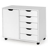 5-Drawer Storage Cabinet Mobile Printer Stand Dresser Wheel Modern White