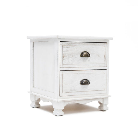 2x LaBella Bedside Table 2 Drawer Vintage Side Storage Cabinet Bedroom WHITE