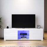 ELEGANT TV Stand Cabinet with Drawers, High Gloss,16 RGB LED Lights, Entertainment Unit Stand 150cm Color, White