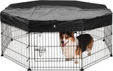 Foldable Metal Pet Playpen with Top Cover, Portable Heavy Duty Wire Exercise Pen for Dogs/ Cats/ Chicks/ Rabbits, Indoor/ Outdoor 8 Panel Pet Fence