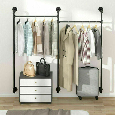 XL Industrial Wall Pipe Rack Commercial Clothes Hanging Rail Organizer 2 Way Use