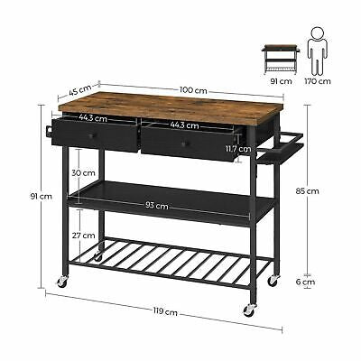 3-Tier Kitchen Storage Shelf with Drawers Microwave Oven Stand Organiser