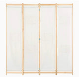 4-Panel Room Divider Wood Frame with 6 Bags Freestanding Fabric Folding Screen Partition Private Dressing Area Cream 160x170x4cm