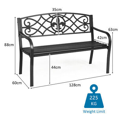 Patio Garden Bench Park Yard Outdoor Furniture Steel Slats Porch Chair Seat