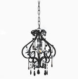 Ceiling Lamp with Beads Living Room Bedroom Lighting Chandelier Hanging Pendant Lamp Home Decorative Light Display Black Round E14