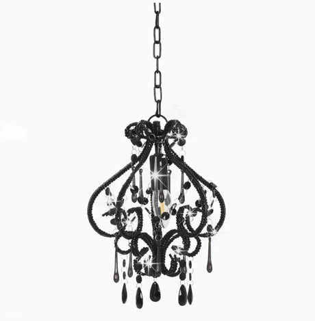 Ceiling Lamp with Beads Living Room Bedroom Lighting Chandelier Hanging Pendant Lamp Home Decorative Light Display Black Round E14