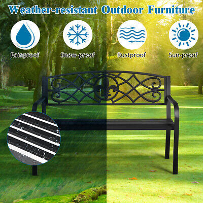 Patio Garden Bench Park Yard Outdoor Furniture Steel Slats Porch Chair Seat