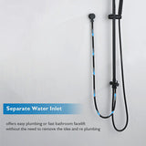 Shower Head Set Wall Mount Black 9" Rain Shower long rail with 2 Hoses