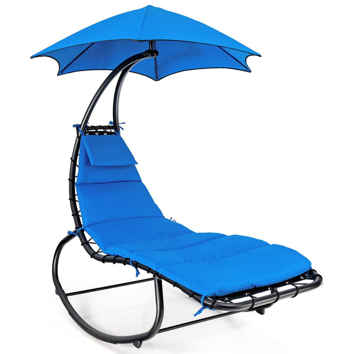 Hammock Chair Swing Lounger Chaise Outdoor Daybed w/ Pillow Canopy Stand Cushion