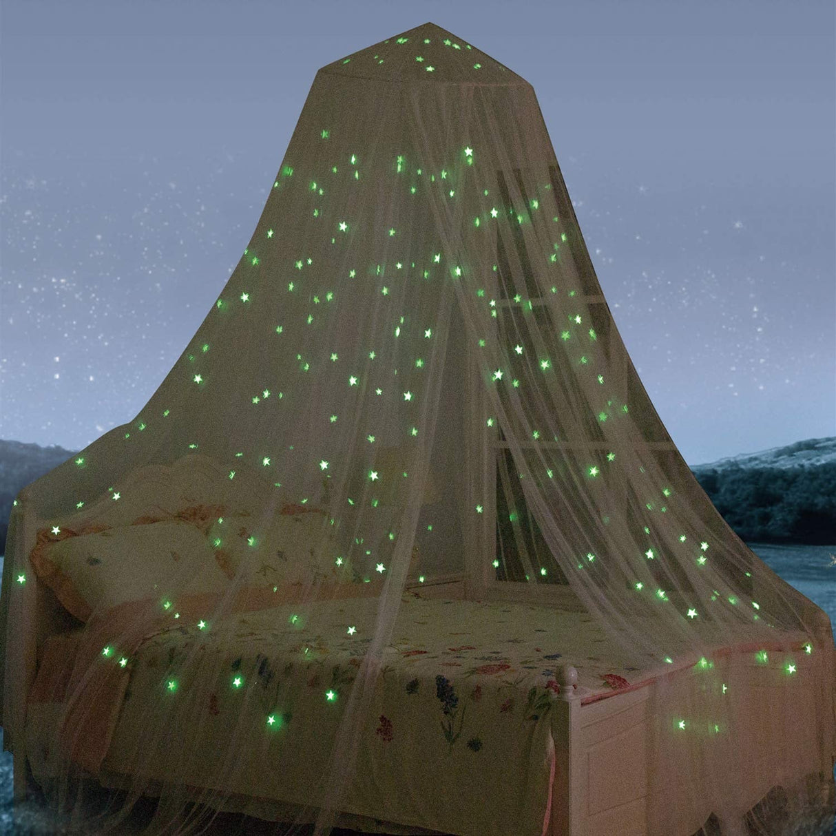 Bed Canopy with Fluorescent Stars Glow in Dark for Baby