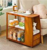 Movable Home Tea Coffee Table Small Tea Cart Office Solid Wood Mini Teaware Set