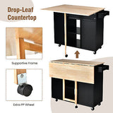 Kitchen Island Cart Rolling Serving Trolley w/Drop Leaf Spice Rack Shelves Black