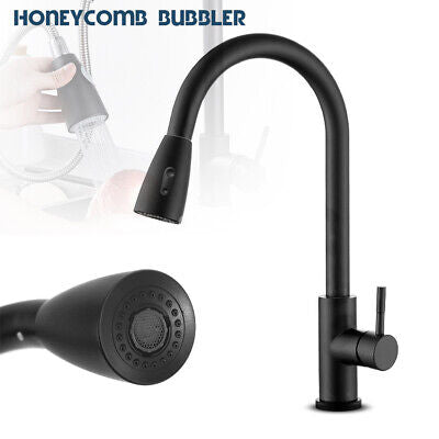 Kitchen Mixer Tap Pull Out Black Sink Laundry Faucet Brass 2-Mode Spray Swivel