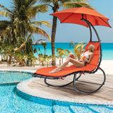 Hammock Chair Swing Lounger Chaise Outdoor Daybed w/ Pillow Canopy Stand Cushion