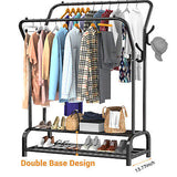 Heavy Duty Double Rail Clothes Garment Hanging Rack Shoe Metal Storage Shelf