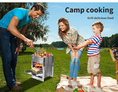 Camp Stove Camping Wood BBQ Grill Stainless Steel Portable Outdoor Small