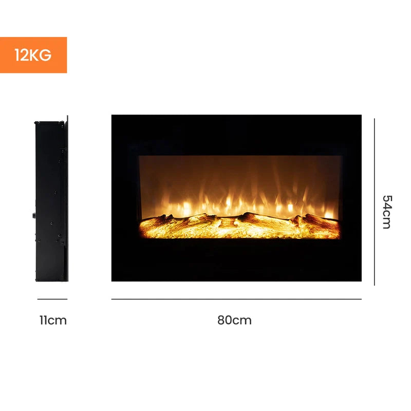 80cm Wall Mounted Electric Fireplace Heater with Flame Effect Options