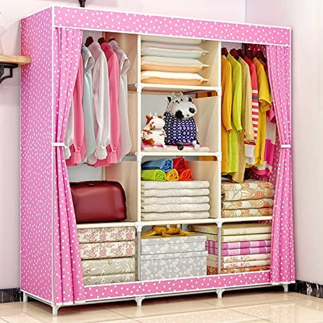 Portable Clothes Closet Canvas Wardrobe Storage Organiser Kids Rack Garment