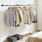 Wall Mount Garment Clothes Closet Storage Rack Hanging Rail Iron Pipe Organiser