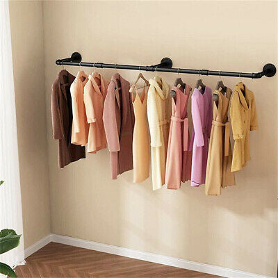 Wall Mount Garment Clothes Closet Storage Rack Hanging Rail Iron Pipe Organiser