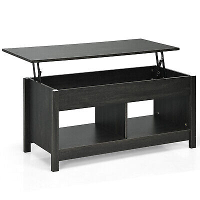 Lift Up Top Coffee Table Modern Open & Hidden Storage Shelf Ivory/Black