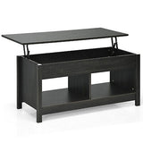 Lift Up Top Coffee Table Modern Open & Hidden Storage Shelf Ivory/Black