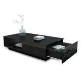 Modern Coffee Table Storage Drawer Shelf Cabinet High Gloss Furniture Black