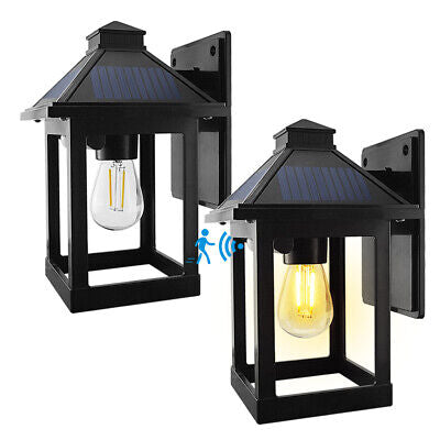 2 PACK Solar Wall Lights Outdoor Motion Sensor Porch Lantern Lamp Warm White