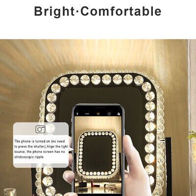 Tabletop Stainless Steel LED Princess Crystal Vanity Mirror with 3 color Lights